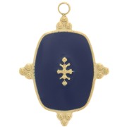 Pendent rettangolo 23x17 mm con resina -Acciaio inossidabile 316L dorato Blu scuro|raw }}