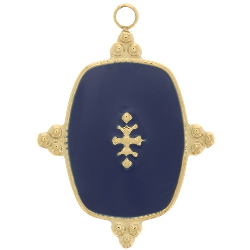 Pendent rettangolo 23x17 mm con resina -Acciaio inossidabile 316L dorato Blu scuro
