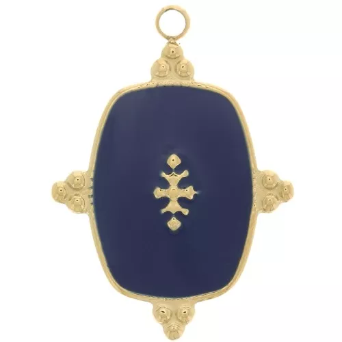 Pendent rettangolo 23x17 mm con resina -Acciaio inossidabile 316L dorato Blu scuro