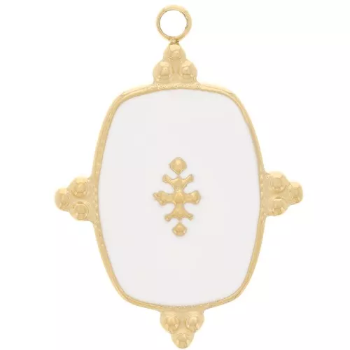 Pendente rettangolo 23x17 mm con resina - Acciaio inossidabile 316L dorato- Bianco