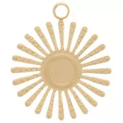 Ciondolo forma di sole 14mm per cabochon da 4mm - Acciaio inoss.316L dorato x1