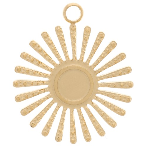 Ciondolo forma di sole 14mm per cabochon da 4mm - Acciaio inoss.316L dorato x1