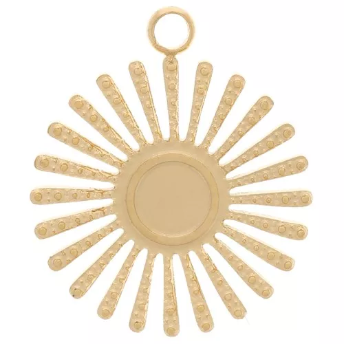 Ciondolo forma di sole 14mm per cabochon da 4mm - Acciaio inoss.316L dorato x1