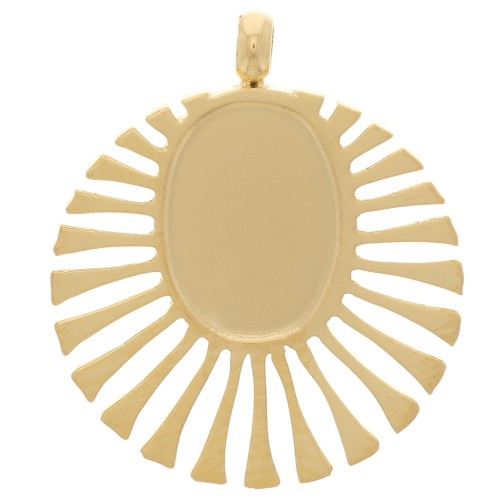 Ciondolo rotondo 14 mm per cabochon 8x6 mm - acciaio inossidabile 316L dorato x1