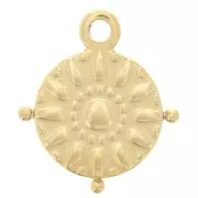 Ciondolo rotondo da 16 mm con palline - motivo sole - Acciaio inossidabile 304 Dorato x1