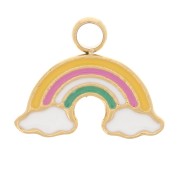 Ciondolo in resina epossidica con arcobaleno 8x10mm- acciaio inoss.316L doratox1|raw }}