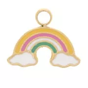 Ciondolo in resina epossidica con arcobaleno 8x10mm- acciaio inoss.316L doratox1