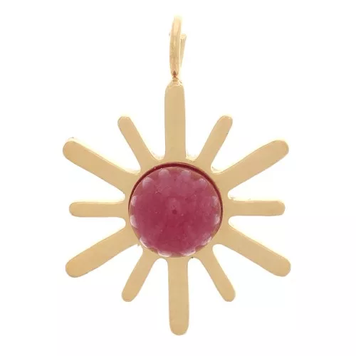 Ciondolo sole 15x10 mm e pietra semipreziosa - Acciaio inossidabile 304 Dorato - Agata rossa