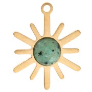 Ciondolo a forma di sole 13,5x10,5 mm - Acciaio inossidabile 316L Dorato - Turchese africano - Diaspro