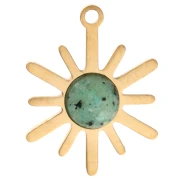 Ciondolo a forma di sole 13,5x10,5 mm - Acciaio inossidabile 316L Dorato - Turchese africano - Diaspro