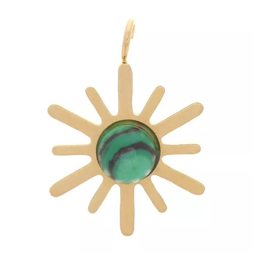 Ciondolo Sole 15x10mm imitazione gemma Acciaio inossidabile 316L dorato Malachite