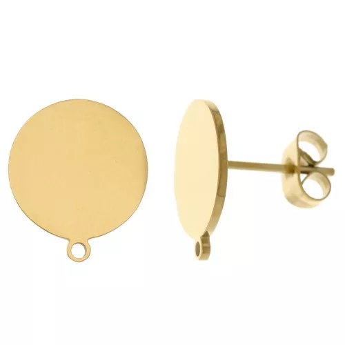 Orecchini disco 12 mm con anello - Acciaio inox 304 dorato x2