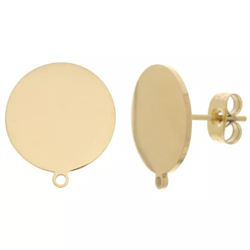 Orecchini a disco da 14 mm con anello - Acciaio inossidabile dorato 304 x2