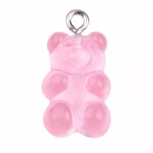 Pendente a forma di orso in acrilico 21x11 mm - Rosa chiaro trasparente x1