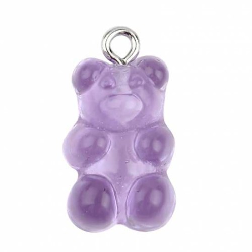 Pendente a forma di orso in acrilico 21x11 mm - Viola chiaro x1