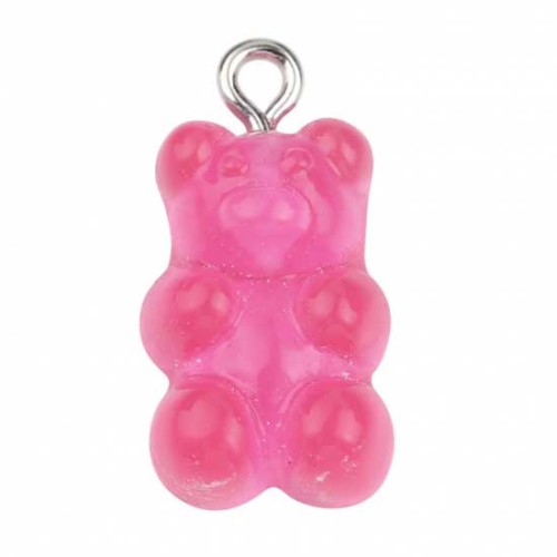 Pendente a forma di orso in acrilico 21x11 mm- Rosa fluorescente x1