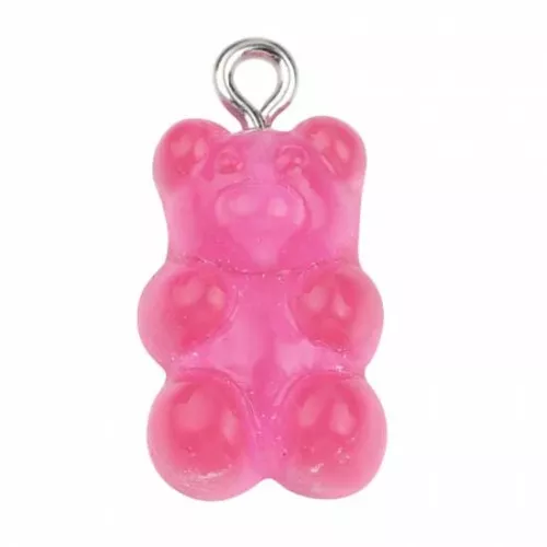 Pendente a forma di orso in acrilico 21x11 mm- Rosa fluorescente x1