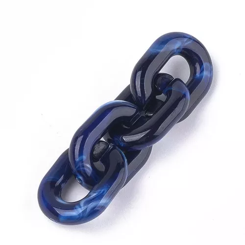 Maglia acrilica ovale 24x18 mm - Blu notte marmorizzato - Bianco x1