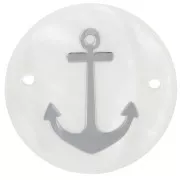 Distanziatore rotondo di madreperla da 20 mm - ancora in resina - Naturale - Argento x1