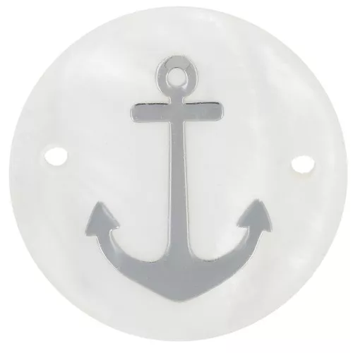 Distanziatore rotondo di madreperla da 20 mm - ancora in resina - Naturale - Argento x1