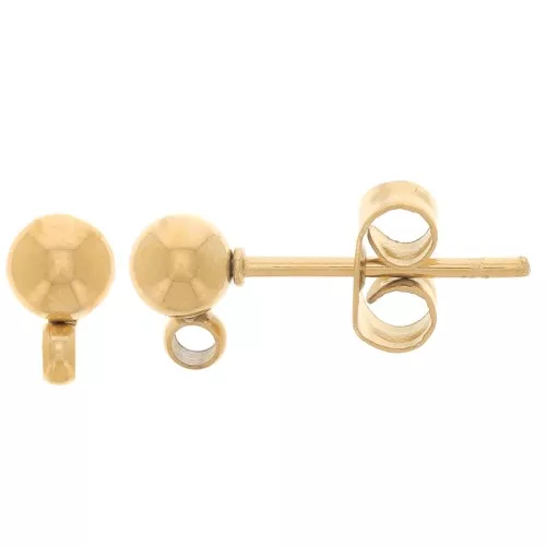 Chiodi di orecchie sfera da 4 mm con anello chiuso - Acciaio inox 304 Oro x2