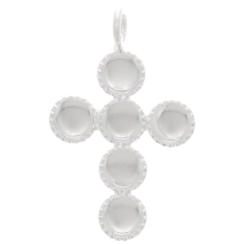 Pendente croce 25x15 mm per 6 cabochon fondo piatto 4 mm - Argento 925 x1