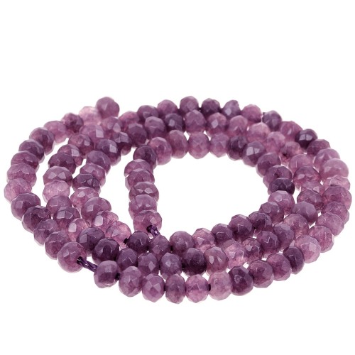 Perla rotonda appiattita sfaccettata 4,5x3 mm in pietra semipreziosa - Quarzo viola x 34 cm