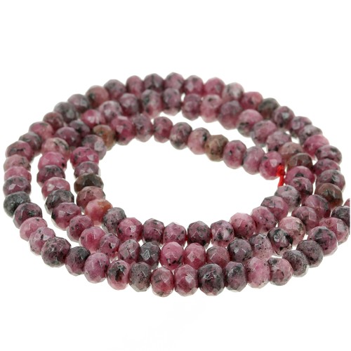Perle sfaccettate rotonde appiattite 4x3 mm colorate con gemme Quarzo rosa scuro x35cm