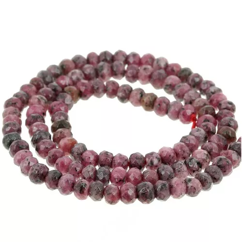Perle sfaccettate rotonde appiattite 4x3 mm colorate con gemme Quarzo rosa scuro x35cm