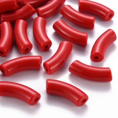Perline tubolari curve 35x11 mm in acrilico opaco - Rosso x6