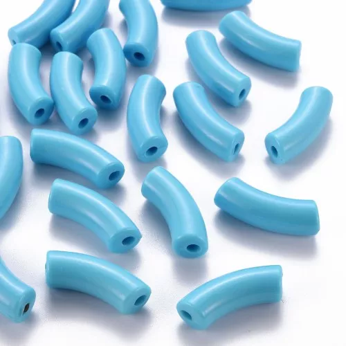Perline tubolari curve 35x11 mm in acrilico opaco - Azzurro x6