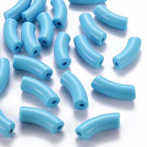 Perline tubolari curve in acrilica opaca 35x11 mm - Azzurro x6
