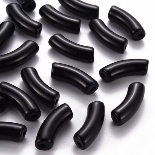 Perline tubolari curve 35x11 mm in acrilico opaco - Nero x6
