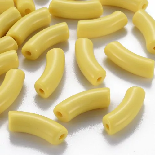 Perle tubolari curve 35x11 mm in acrilico opaco - Giallo x6