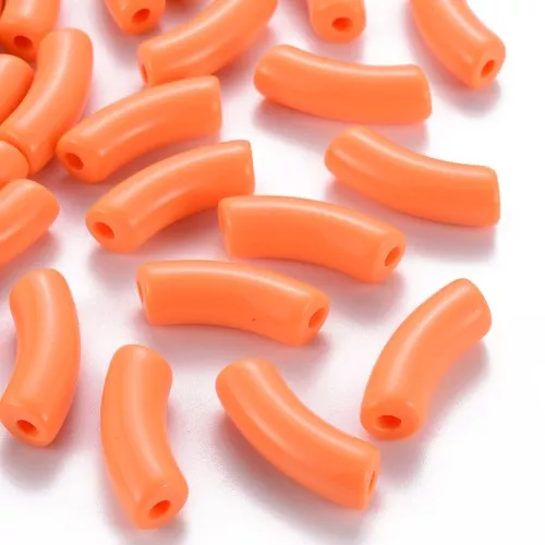 Perline tubolari curve 35x11 mm in acrilico opaco - Arancione x6