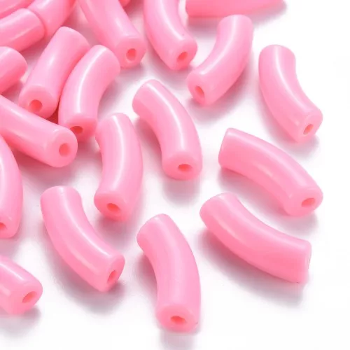 Perline tubolari curve 35x11 mm in acrilico opaco - Rosa chiaro x6