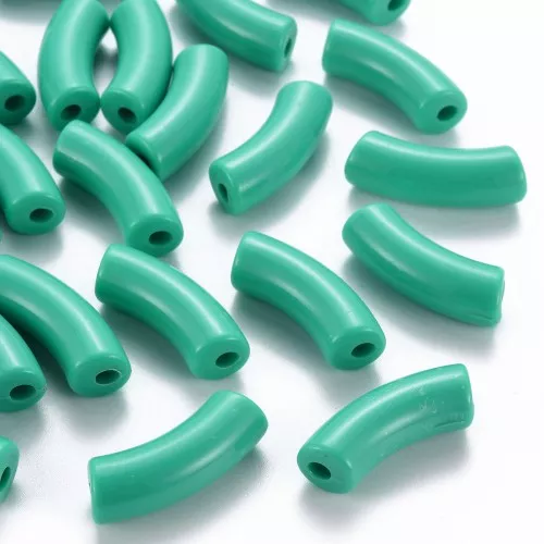 Perline tubolari curve 35x11 mm in acrilico opaco - Verde turchese x6