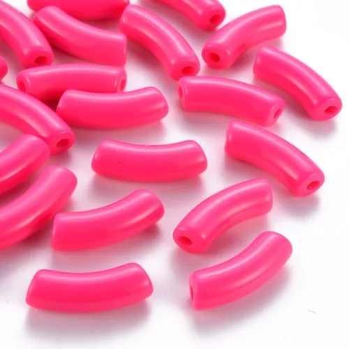 Perline tubolari curve 35x11 mm in acrilico opaco - Rosa fluorescente x6