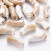 Perles tube incurvé en acrylique opaque 35x11 mm - Marbré Blanc - Marron x6