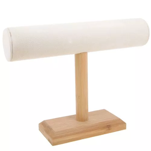 Portagioielli - Espositore per bracciali 19x25 cm in legno e tessuto - Beige