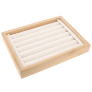 Portagioielli - Espositore per anelli 20x15 cm in Bambou e suédine - Beige x1|raw }}
