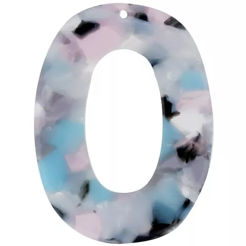 Pendente ovale cavo in acetato 47x35mm Guscio di tartaruga Azzurro Rosa Perlato