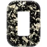 Pendente rettangolare in acetato 40x30 mm - Glitter - Oro - Nero x1