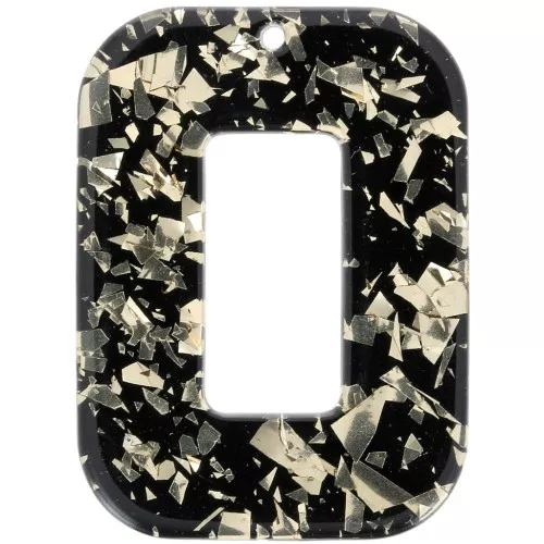 Ciondolo a rettangolo cavo in acetato 40x30 mm - Glitter - Oro - Nero x1
