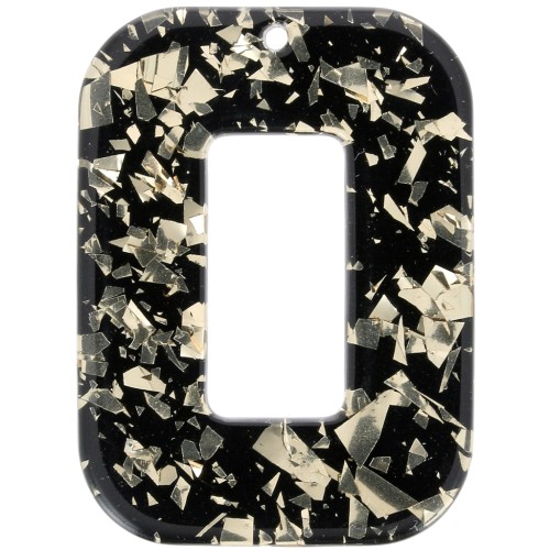 Pendente rettangolare in acetato 40x30 mm - Glitter - Oro - Nero x1