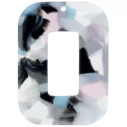 Pendente rettangolare in acetato 40x30mm Guscio di tartaruga Azzurro Rosa Perlato