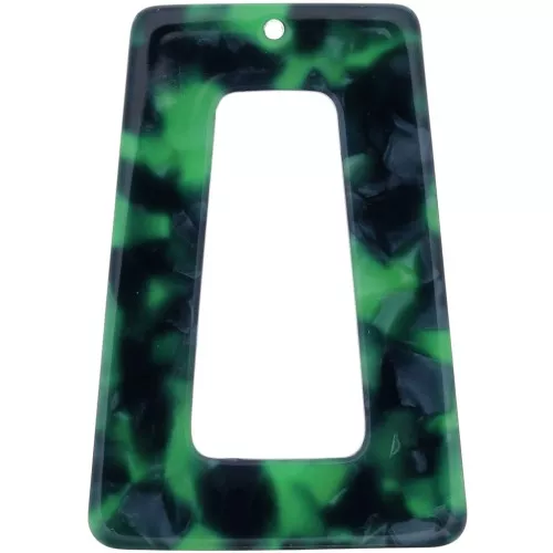 Ciondolo a trapezio cavo in acetato di guscio di tartaruga 50x35 mm - Verde scuro - Nero x1