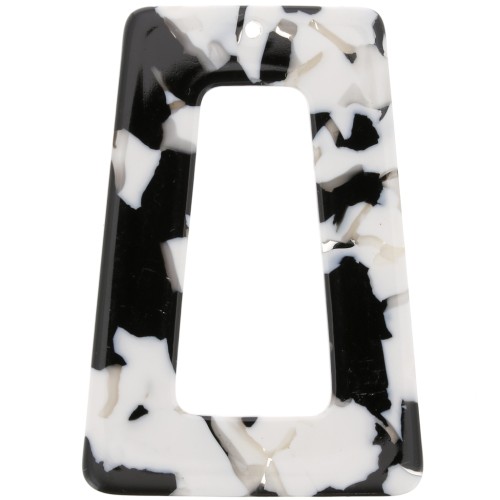 Pendente a trapezio cavo in acetato 50x35 mm - Tartaruga - Nero - Bianco x1