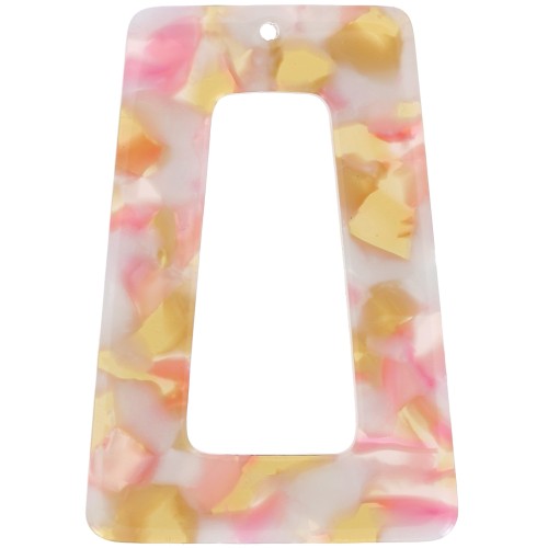 Pendente a trapezio cavo in acetato 50x35 mm - Tartaruga - Rosa perlato - Miele