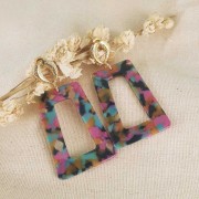 Pendente trapezio scavato in acetato 50x35 mm - Ecaille tortue - Mint nacré x1